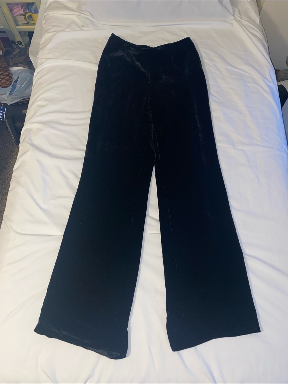 Kate Hill Black Velvet Wide Leg Pants High Rise Lined Side Zip 8 - Picture 2 of 11